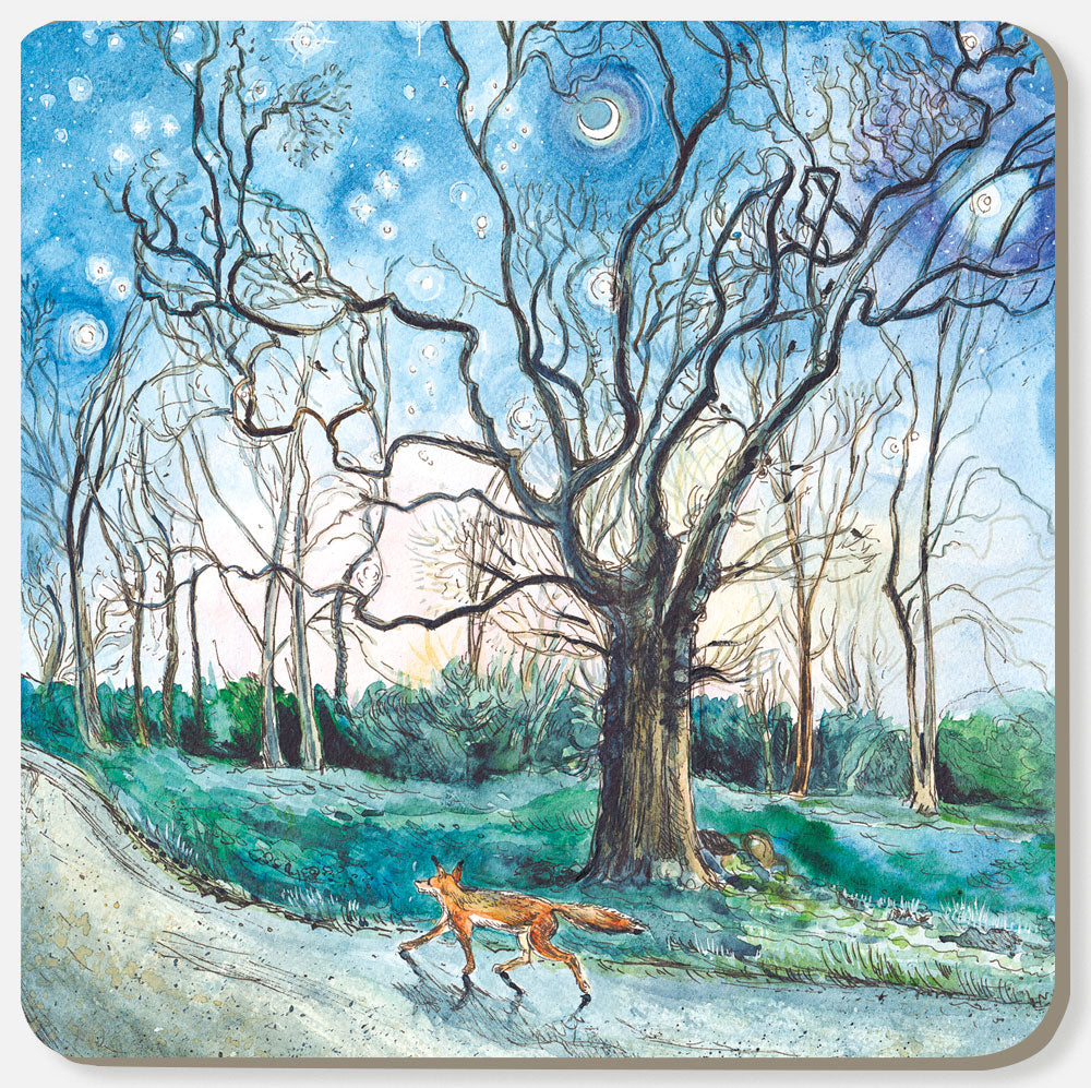 516 Fox in the Moonlight - Coaster