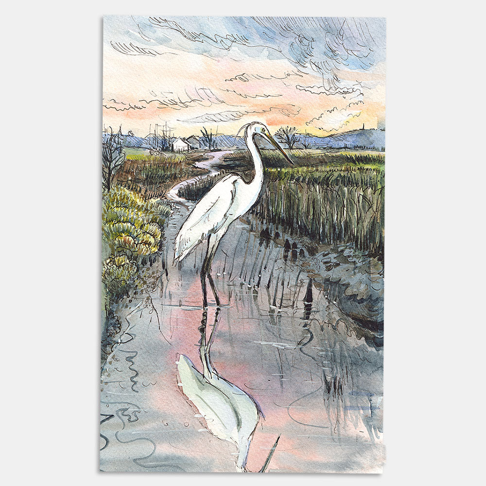 518 Egret at St Helens Marsh - Original Painting