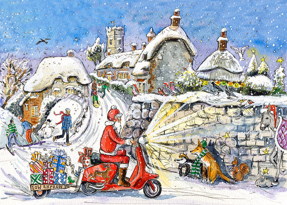 422 - Scooter Santa at Godshill - giclée print