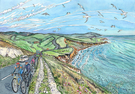 503 Cyclists at Freshwater Cliff - Original Painting