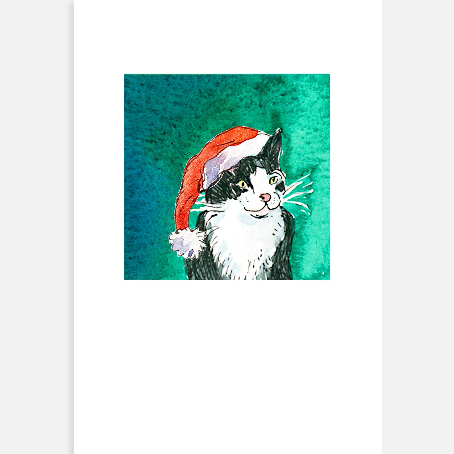 Black and white Christmas cat - card