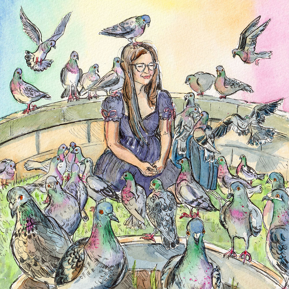 m8 A moment of calm with the pigeons - Original Painting