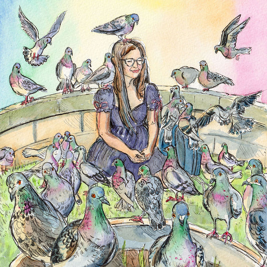 m8 A moment of calm with the pigeons - Original Painting