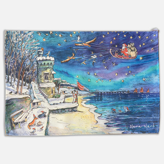 479 Tea Towel - Santa flying over Appley Tower