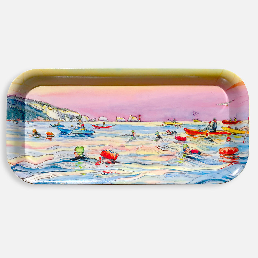 448 - Swimming the solent at Sunrise - Small melamine tray 28.5 x 13.5 x 2cm