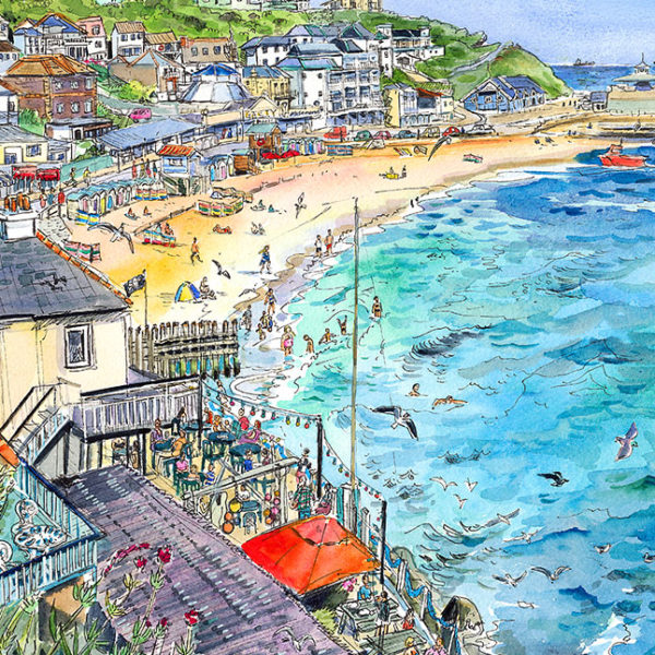 Bright, sunny picture of Ventnor on the Isle of Wight with Azure sea