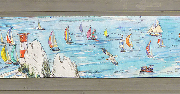 Yachts racing round the Needles on the Isle of Wight printed onto a table runner