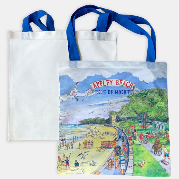 a painting of Appley beach printed onto a bag