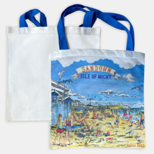 a painting of Sandown Beach printed onto a bag